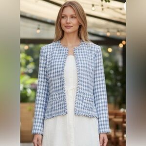 Nanette Lepore Blue and White Houndstooth Blazer
